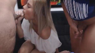 Petite Blonde Tranny Gets Cum All Over Her Mouth