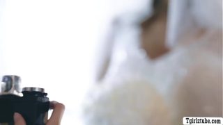 Shemale bride licks and fucks her photographer